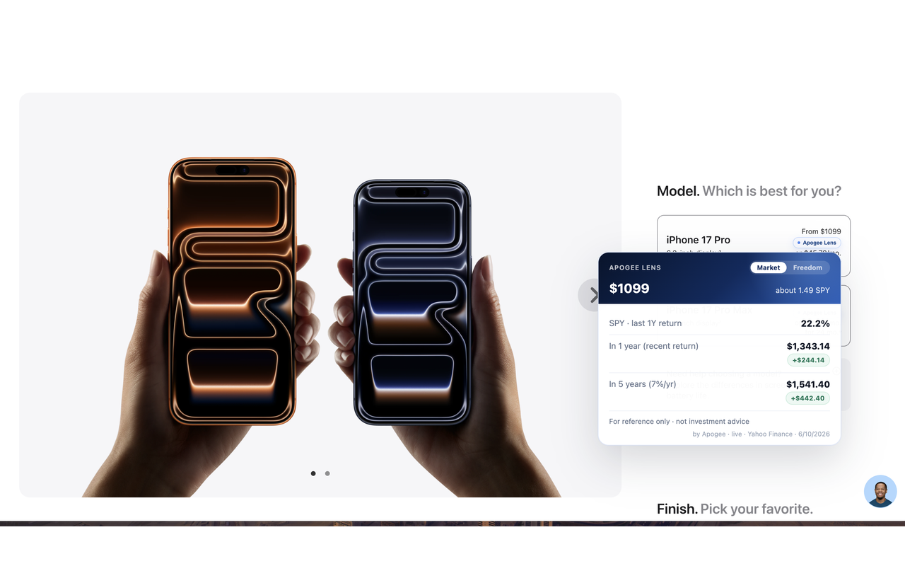 Apogee Lens Market view on an Apple product page